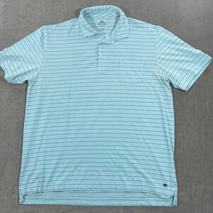 Peter Millar Seaside Washed Men Large Aqua Blue Purple Stripe Polo Shirt Pocket